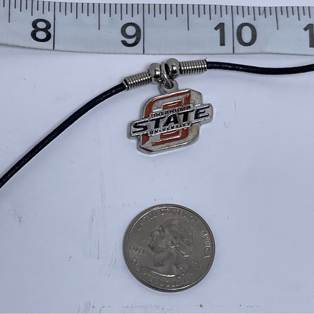 Oklahoma State Pendant Necklace on Leather Band - Picture 3 of 5